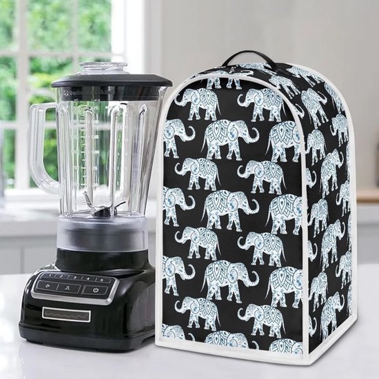 Mandala Olifant Patroon Blender Cover van Polyester, Stofdicht en Vlekbestendig voor Keuken, Geschikt voor Vrouwen, Zwart