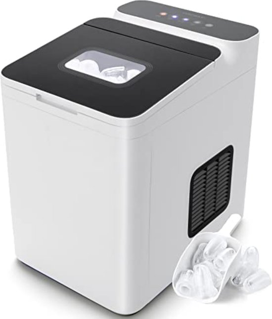 Mara IJsblokjesmachine - IJsmachine - IJsblokjesmaker - Inclusief Schep - Waterreservoir - Roestvrij staal - Wit - 22,5 x 32 x 32,5 cm van Mara