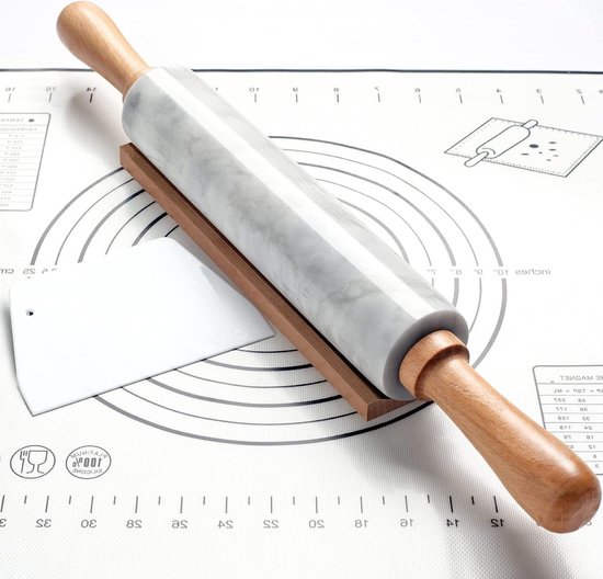 Marmeren Deegroller Set - Houten Handvat - Cradle - 25.4CM - Roller - Wit van Springlane