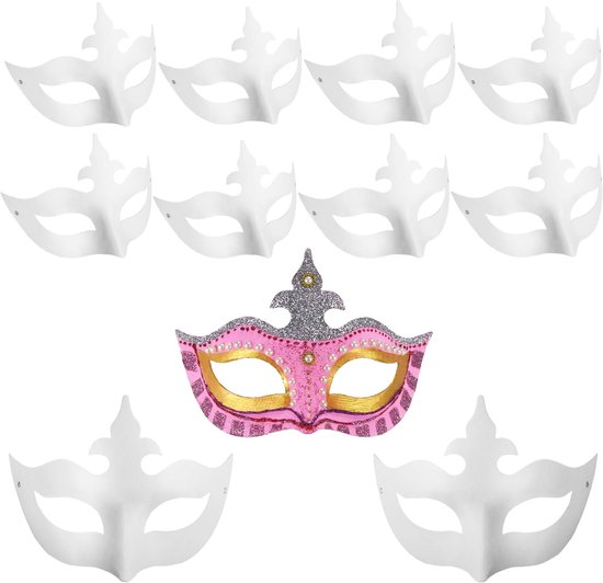 Maskers, 10 stuks, doe-het-zelf, witte papieren maskers, om te versieren, half gezicht, blanco, handgeschilderd, Halloween, carnaval, Mardi Gras, kerstmaskers, kroonstijl