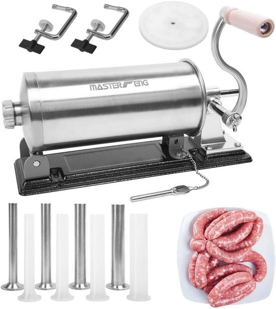 MASTER FENG Horizontale worstvuller met 8 vultrechters en 1 siliconen kolf [6,0 LBS capaciteit] van MASTER FENG