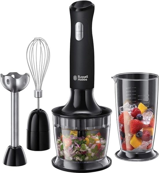 Matte Zwarte 3-in-1 Staafmixer - Mixen, Kloppen, Pureren - 500 Watt met 700 ml Mengbeker