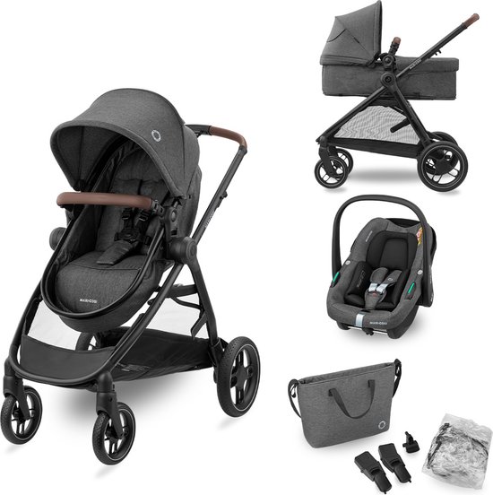 Maxi-Cosi Zelia S Trio 3-in-1 Kinderwagen - Inclusief autostoeltje en luiertas - Dark Grey van Maxi-Cosi