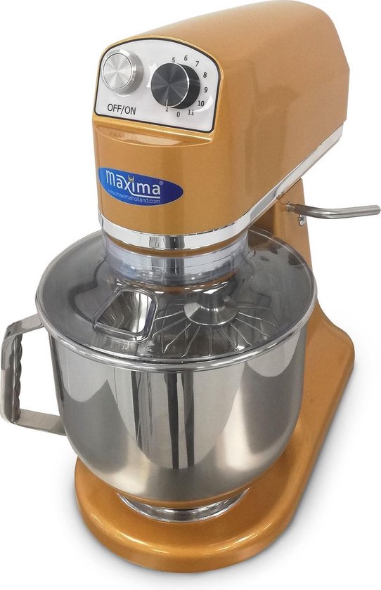 Maxima Planeetmenger 7 L Tot 2 Kg Deeg Goud/Geel - RVS Mengkom - 11 Snelheden - Keukenmachine - Standmixer - Keukenrobot - 7 liter van Merkloos