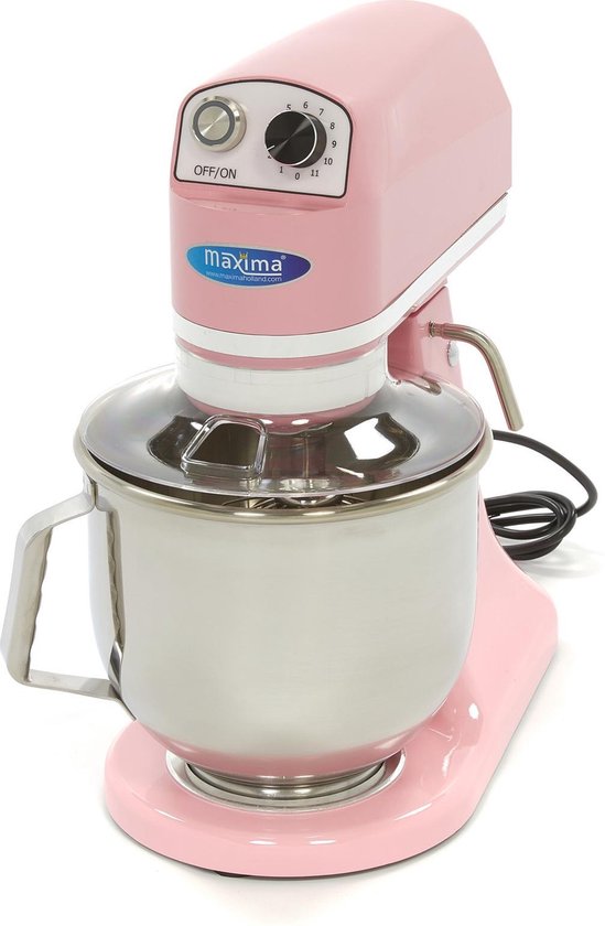 Maxima Planeetmenger 7 L Tot 2 Kg Deeg Pastel Roze - RVS Mengkom - 11 Snelheden - Keukenmachine - Standmixer - Keukenrobot - 7 liter van Maxima