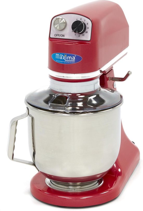 Maxima Planeetmenger 7 L Tot 2 Kg Deeg Raspberry Rood - RVS Mengkom - 11 Snelheden - Keukenmachine - Standmixer - Keukenrobot - 7 liter van Maxima