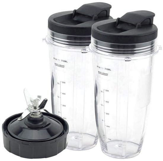 MDUG 2-delige vervangingsset voor blender - Blenderbeker en messen (met buitenkap) - Extractiemessen met 7 vinnen - Geschikt voor Ninja blendermodellen BL2012/BL487A/BL492/BL640/NN100A/NN101/NN102 van Merkloos