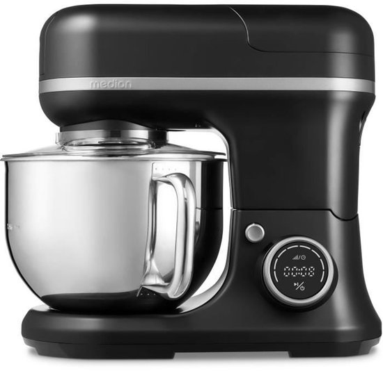 MEDION 3 in 1 universele keukenmachine (digitaal, 1200 watt, 8 standen, mengen kneden roeren hakkenmolen, ijskom voor het bereiden van ijs, digitaal aanraakscherm, MD18430) zwart van MEDION