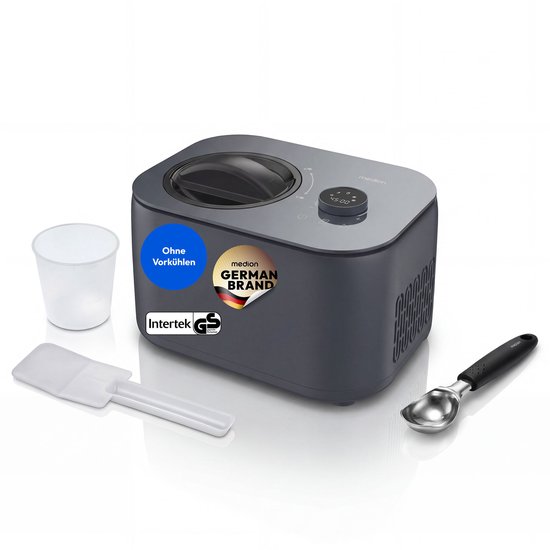 MEDION IJsmachine, Capaciteit voor 1 L ijs, Geen voorkoelen nodig, LED-display met sensor-touch, Uitneembare aluminium ijscontainer, Geschikt voor ijs, yoghurt en slush