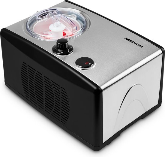 MEDION Ijsmachine met geïntegreerde compressor (ijsmaker & Yoghurtijsmaker, bevroren yoghurtmachine, 1,5 liter, 150 watt, MD 18387) van Medion