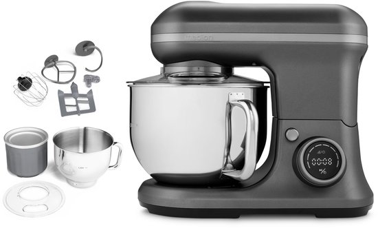 MEDION keukenmachine (1.200 watt, 8 standen, mengen kneden roeren, digitaal display, 5 liter roestvrijstalen kom, ijskom voor het bereiden van ijs, MD18420) antraciet van Medion