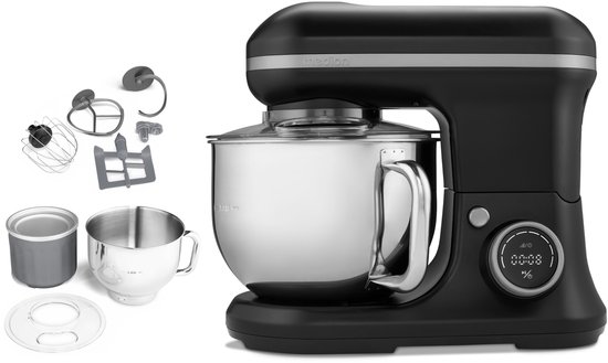 MEDION keukenmachine (1.200 watt, 8 standen, mengen kneden roeren, digitaal display, 5 liter roestvrijstalen kom, ijskom voor het bereiden van ijs, MD18420) zwart van Medion