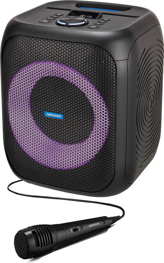 MEDION S61991 Party luidspreker met Bluetooth (party sound system inclusief microfoon, party box, draagbaar geluidssysteem, geïntegreerde oplaadbare batterij, voor binnen en buiten, lichteffecten, TWS van MEDION
