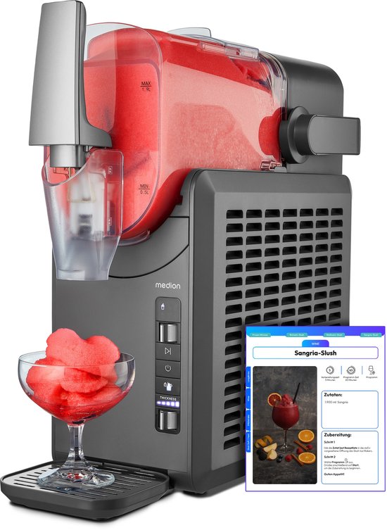 MEDION Slush Machine (2,6 L capaciteit voor slushijs, 1,9 L inhoud, slush maker voor dranken, 5 standen, bereidingstijd 30–60 min, thuisgebruik, met compressor, ijsmachine, MD12090) van MEDION