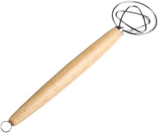 Meelmengstaaf - Spiraalmixer Haak - Beslag Maken - Gladde Houten Handgreep - 34x8x3cm - Geel
