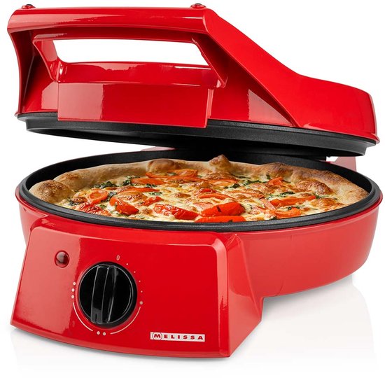Melissa 16310237 - Pizzamaker en tafelgrill in één - 30 cm bakplaat en grillplaat, 1800 W vermogen en nauwkeurige temperatuurregeling - Rood