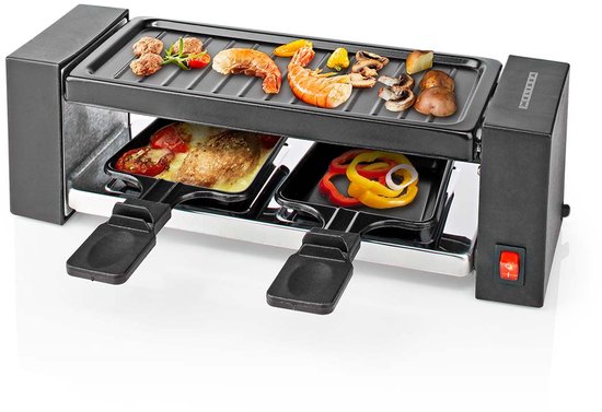 Melissa Gourmetstel voor 2 Personen - 400W - Grillplaat 23x10cm - 2 Raclette Pannetjes met Antiaanbaklaag - 16300031 - Zwart
