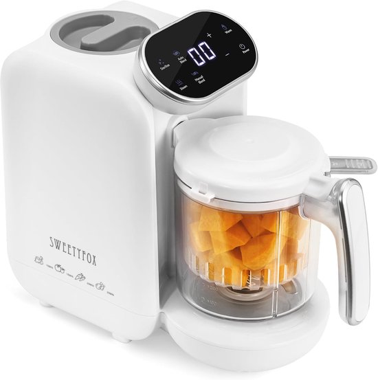MELVRA Baby Keukenrobot - Baby Cooker & Blender - 7-in-1 Functies - Stomen, Blenden, Steriliseren & Opwarmen - Babyvoedingmaker - BPA-vrij - Wit/Grijs van MELVRA