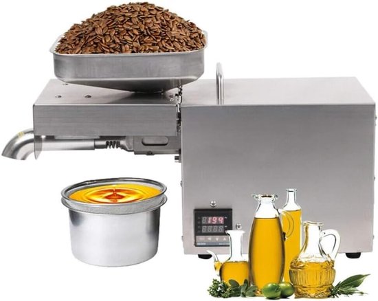 MELVRA Elektrische Oliepers - Automatische Oliepers Machine - RVS - Voor Zaden & Noten - Koude en Warme Persing - RVS Keukenmachine van Merkloos