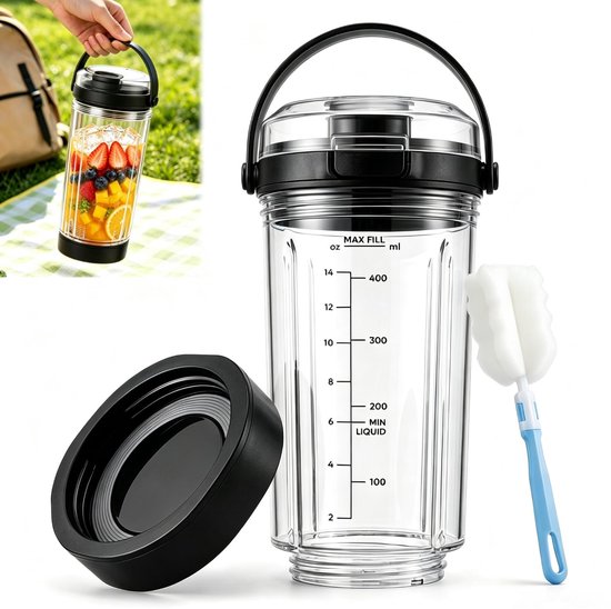 Mengbeker 530 ml - Met drinkdeksel en handvat - Voor draagbare mixer