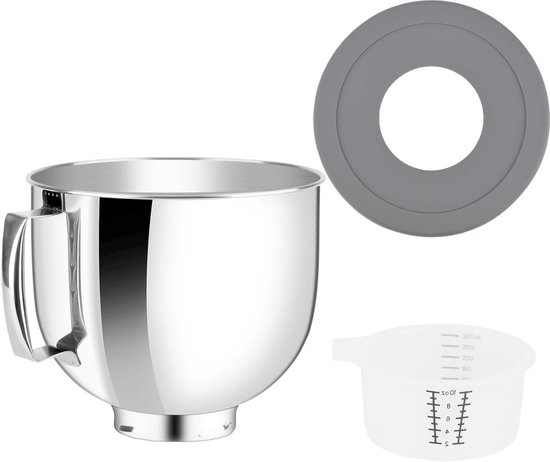 Mengkom met Deksel - Mixer Kom - Bakken en Mixen - Food Grade Roestvrij Staal - 5 Quarts - Zilver