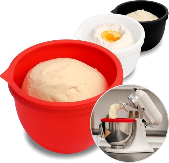 Mengkommen met siliconen inlegkommen - Vervangingsaccessoires voor mixers - Geschikt voor 5 qt KitchenAid-mixers - 3 inlegkommen met deksels van Merkloos
