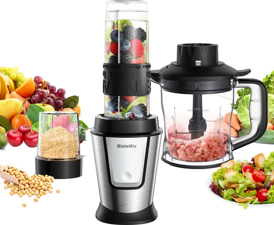 Mercadome® Keukenmachine - Blender - Nutribullet - Voedselhakker - 3 in 1 - Gebruiksvriendelijk - Draagbaar - 700W - Grijs van Mercadome