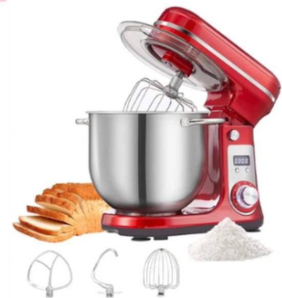 Mercadome® Keukenmachine - Keukenrobot - Keukenmixer - Laag geluidsniveau - 6 standen - Incl. gratis accessoires - 6 Liter - Rood van Mercadome