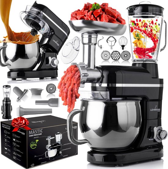 Merkloos Planetair Keukenrobot 3000W met Blender, Vleesmolen & Pasta-accessoires