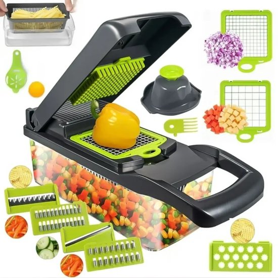 Merkloze Multifunctionele Groentesnijder & Rasp - 12-in-1 Keukenapparaat
