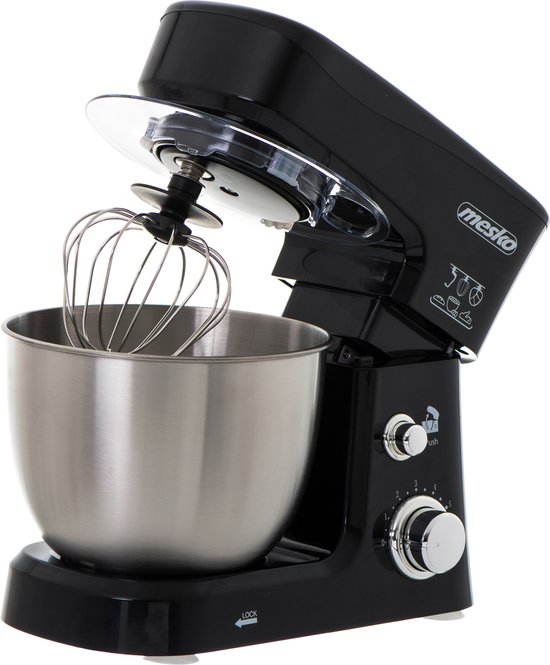 Mesko MS 4217 - Keukenmachine - Keukenrobot - Keukenmixer - 1200W - Zwart - Anti-Spatdeksel - Compleet met accessoires