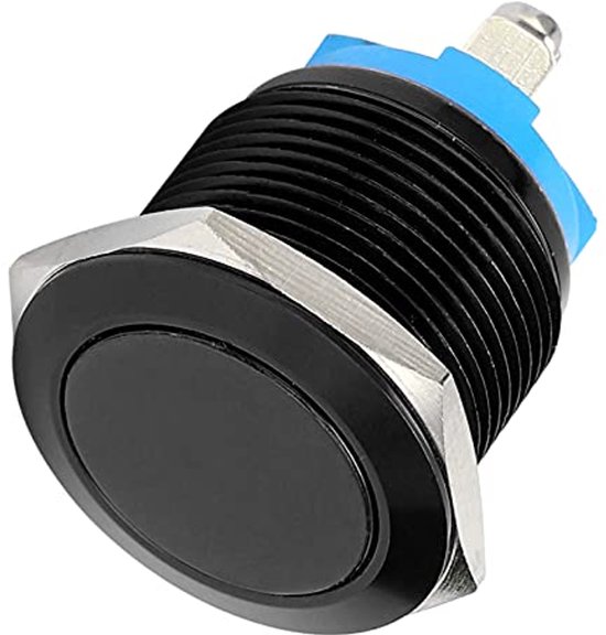 Metalen drukknopschakelaar, metalen drukknopschakelaar, metalen drukknop platte kop normaal open knop volledige oxidatie zelf reset jogschroef voet vermogensregeling 19 mm (zwart) van Yosoo