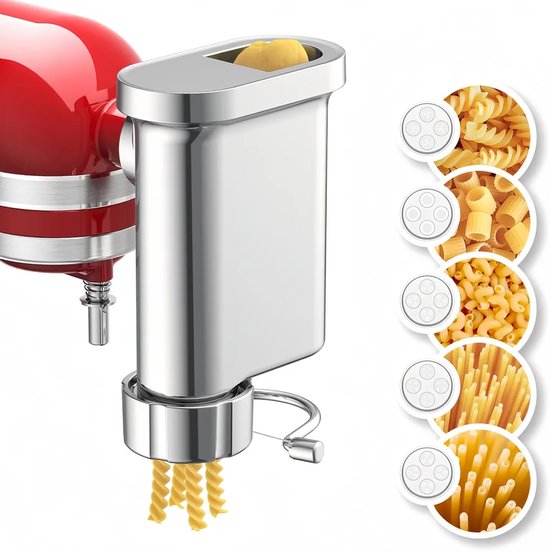 Metalen gastronomische pasta -persbevestiging voor KitchenAid Stand Blend - Duurzame maker -bevestiging met 5 verwisselbare platen voor verse zelfgemaakte pasta van Merkloos