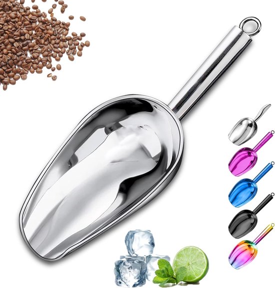 Metalen ijsschepper, keukenijsschepper voor ijsblokjesmachine, kleine roestvrijstalen ijsschepper voor vriezer, keukengadgets, koekjesmeel, hondenvoerschep (zilver, 3 oz) van Merkloos