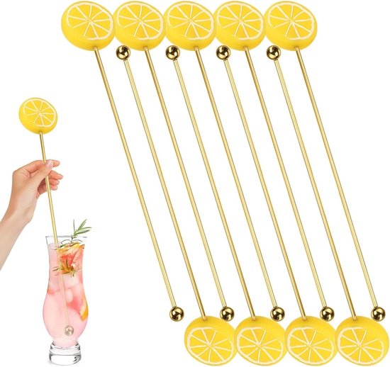 Metalen Roerstaafjes - Drankmixers Cocktail - Dranken Mengen - Roestvrij Staal - 10 stuks - Goud