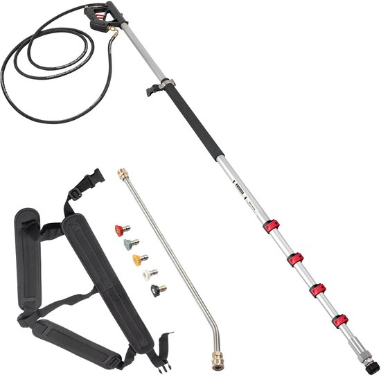 Mila Shop Hogedrukreiniger - Verlengstuk 1,5-6 meter - Werklengte telescopische lans - 4000 PSI - Uitschuifbare hogedrukreiniger - Staaf met 5 verschillende sproeikoppen van Mila Shop