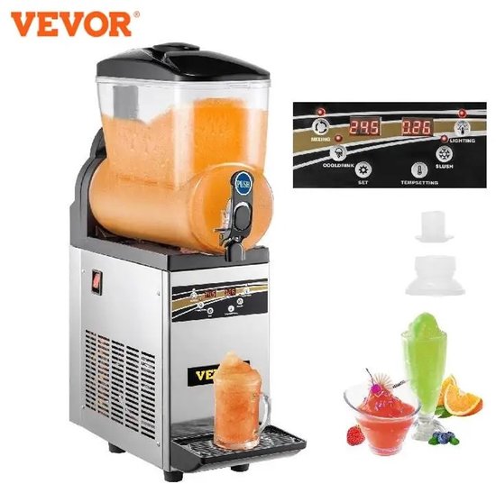 Mila Shop Slush ijsmachine - 1 x 15 Liter Commerciële slush ijsmachine - 500W - 220 V Roestvrij stalen slush ijsmachine - Slush machine - Slush apparaat - 52x21x80cm van Mila Shop