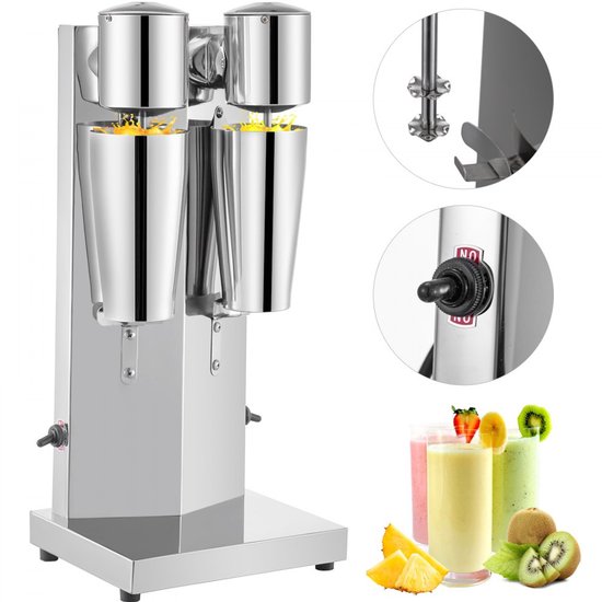 Milkshake en melkshake machine - Dubbele mixer - RVS - Capaciteit 2x 800 ml - Snelheid 18000 t/min - Vermogen 2x 180 W - Volledig koperen motor van Merkloos