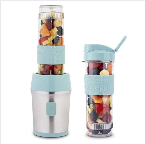 Milkshake Machine - Cocktailshaker Met 2 Smoothie Beker 2x570 ml - Draagbare Smoothie Maker Met Deksel To Go - Blauw van KALER.