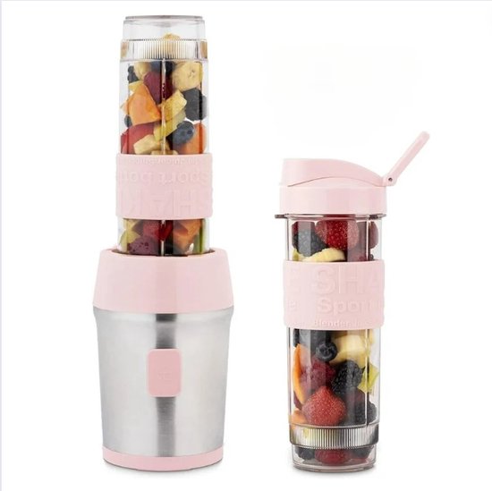 Milkshake Machine - Cocktailshaker Met 2 Smoothie Beker 2x570 ml - Draagbare Smoothie Maker Met Deksel To Go - Roze van Mi