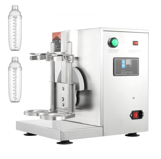 Milkshakemachine - Commerciële dubbele kop milkshake- en melkthee-shaker - Vermogen 120 W - Verstelbare timer 0–180 s - Inclusief 1 l PC-beker van Merkloos