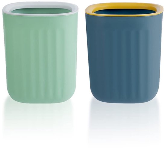 Mini Afvalbakken Set van 2, Dekselvrije Prullenbak voor Bureau, Badkamer en Keuken, Blauw en Groen, Compact en Handig van Merkloos