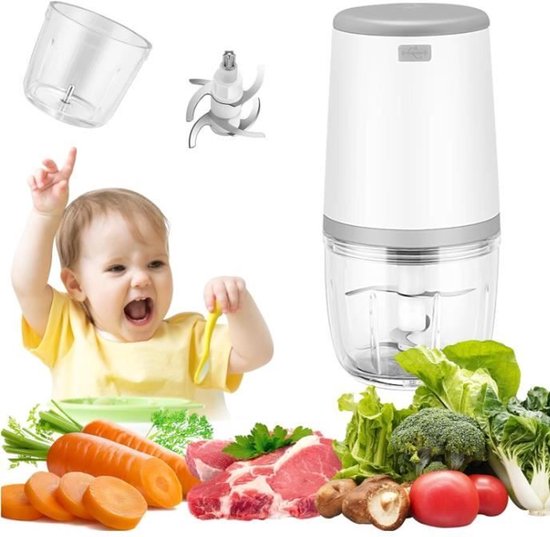 Mini babyblender, mini keukenmachine, 300 ml babyblender, mini elektrische hakmolen, mini keukenmachine met USB-oplaadfunctie, blender van Merkloos