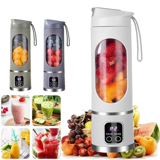 Mini Blender 450ml - Draagbare Smoothie Maker - USB Oplaadbaar - Voor Fitness, Werk & Onderweg - Fruit & Groenten van Merkloos