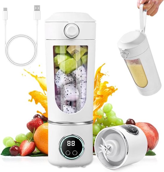 Mini Blender - 700 ml - Blender To Go - Draagbare juicer - Smoothie maker - Fruitpers - Sapmachine - Blender draadloos - USB Oplaadbaar - voor thuis, sport, outdoor, reizen, sportschool - wit van Merkloos