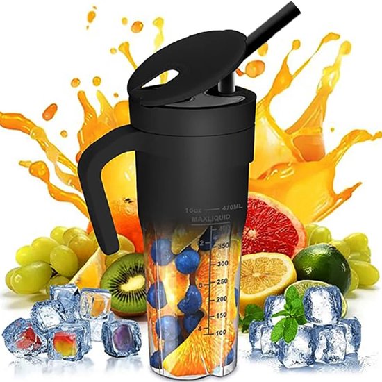 Mini Blender – Draagbare Juicer – 6-messen – USB Oplaadbaar – Voor Smoothies & Sap – 460ml – Zwart van Merkloos