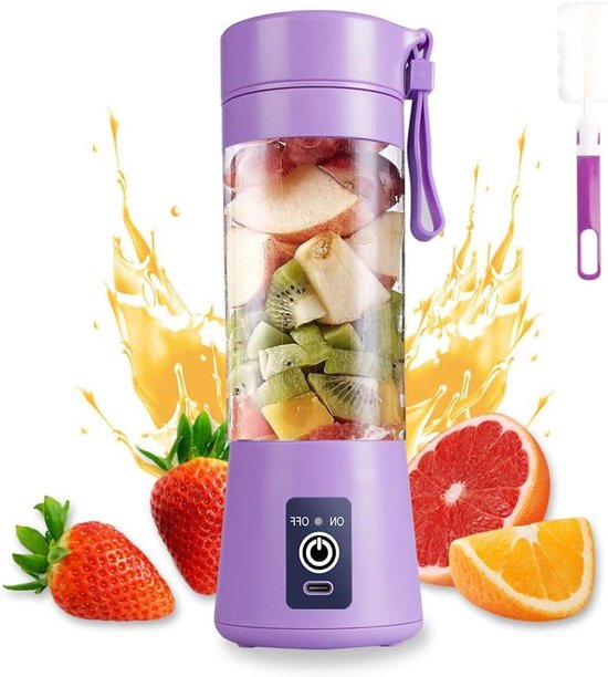 Mini Blender - Draagbare Juicer - Gezonde Drankjes Maken - Zes RVS Messen - 380ml Capaciteit - Lichtpaars