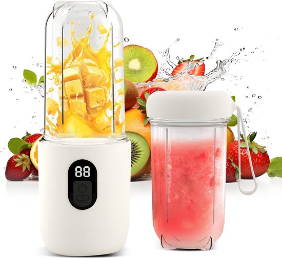 Mini Blender - Draagbare Mixer - Gezonde Smoothies Maken - Intelligent LCD Scherm - 500 Ml Fles - Wit