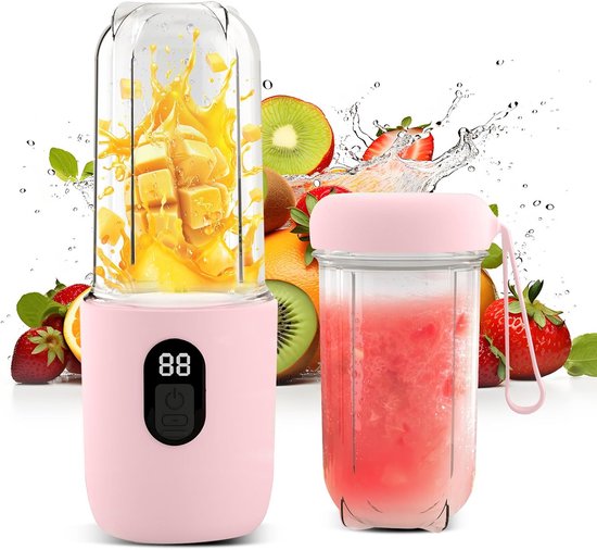 Mini Blender - Draagbare Mixer - Smoothies Maken - Intelligent Digitaal Scherm - 500ML Fles - Roze