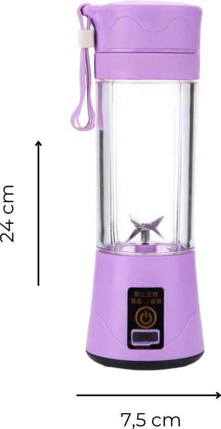 Mini Blender - Paars - Draadloos & Draagbaar - Smoothie Maker - Sapcentrifuge - Mini Juicer - Sap maker - Mini Mixer - USB Oplaadbaar - Vruchtensap - Cup - Fles - Reis - Portable van Merkloos